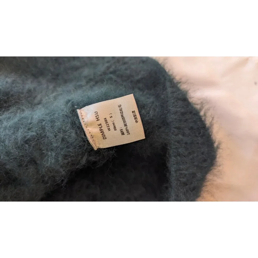 Dimple Hsu Dark Green LUSH, BEAUTIFUL Asymmetrical Mock Neck prob Angora Sweater - Picture 5 of 6